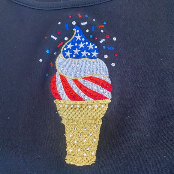 Quacker Factory T-Shirt Women's XL Black Ice Cream Cotton Embellished Embroidery - Picture 2 of 16